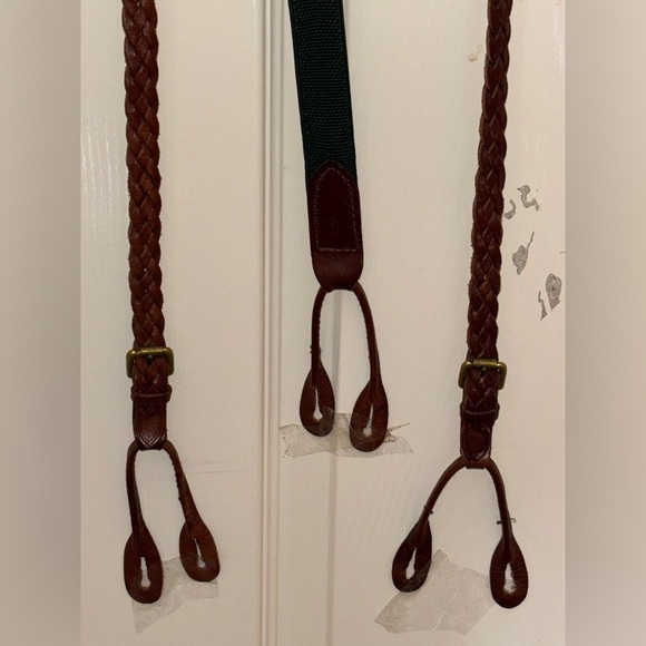 Vtg Polo Ralph Lauren Braided Leather Grain Adjustable Suspenders Brass Buckles​ - Picture 9 of 14
